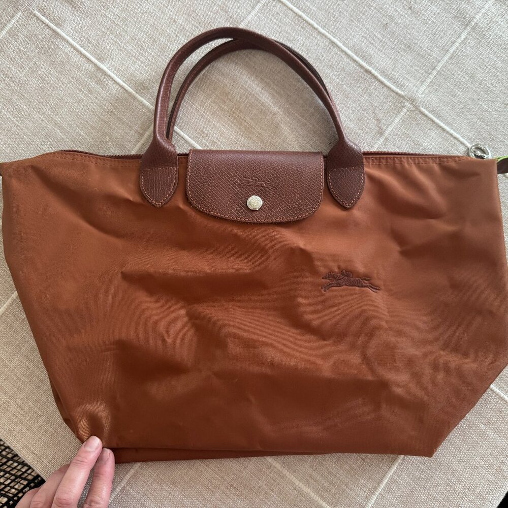 Longchamp Nylon Le Pliage Medium Tote Bag With Leather Trim